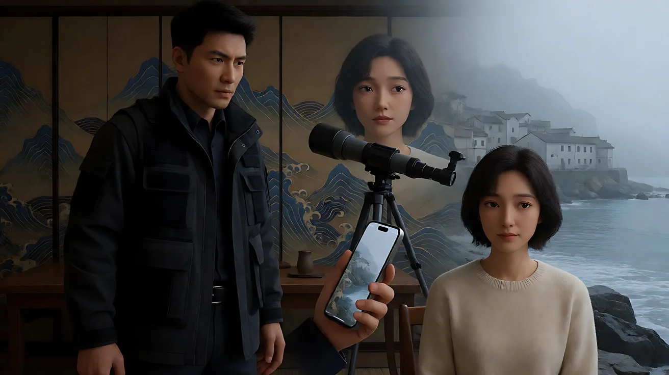 《分手的决心》山与海 · 大量流动的转场——手机屏幕、望远镜、眼睛的特