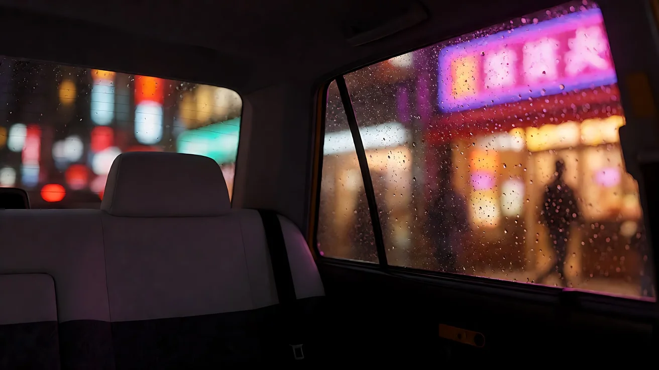 图2 场景（出租车后座，夜雨）