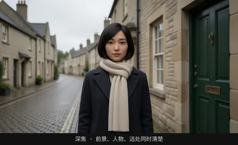 深焦 · 前景、人物、远处同时清楚