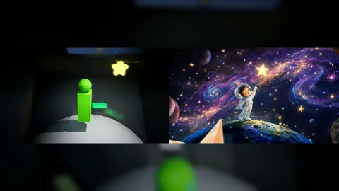 官方案例关键帧，媒体00:25。简化人形与星空角色伸手节点的官方并排展示。