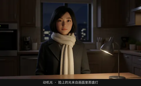 动机光 · 脸上的光来自画面里那盏灯