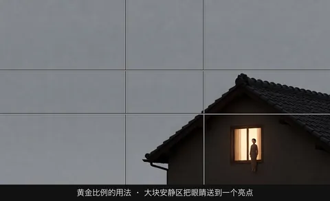 黄金比例的用法 · 大块安静区把眼睛送到一个亮点