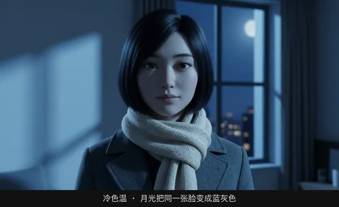 冷色温 · 月光把同一张脸变成蓝灰色