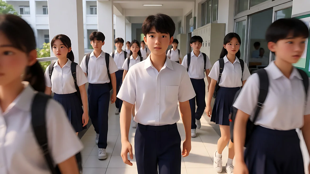 《大象》 · 大量长时间的背后跟拍，镜头跟在学生身后，以接
