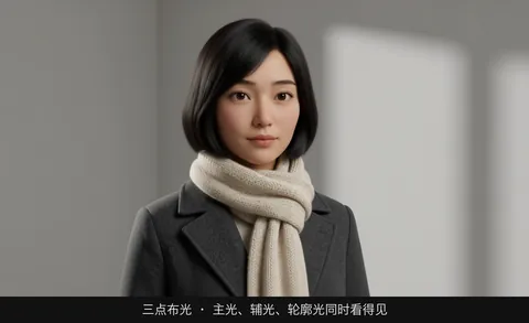 三点布光 · 主光、辅光、轮廓光同时看得见