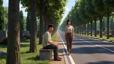 《第三人》结尾 · 固定机位长镜头，道路和两侧树木形成强烈的汇聚