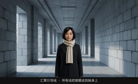 汇聚引导线 · 所有线把眼睛送到她身上
