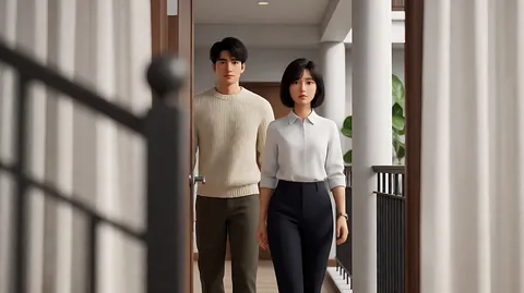 《花样年华》被遮挡的两个人 · 摄影机常常放在门框、窗帘、柱子、栏杆后面，画