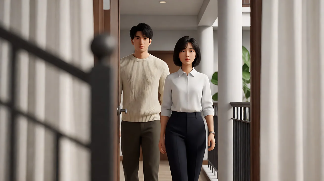 《花样年华》被遮挡的两个人 · 摄影机常常放在门框、窗帘、柱子、栏杆后面，画