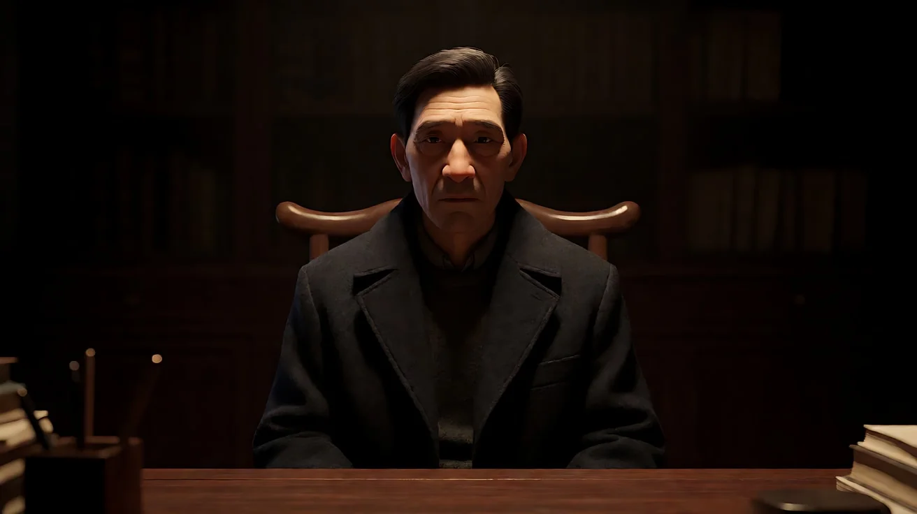 《教父》 · 主光放在人物头顶偏前的位置，几乎是顶光