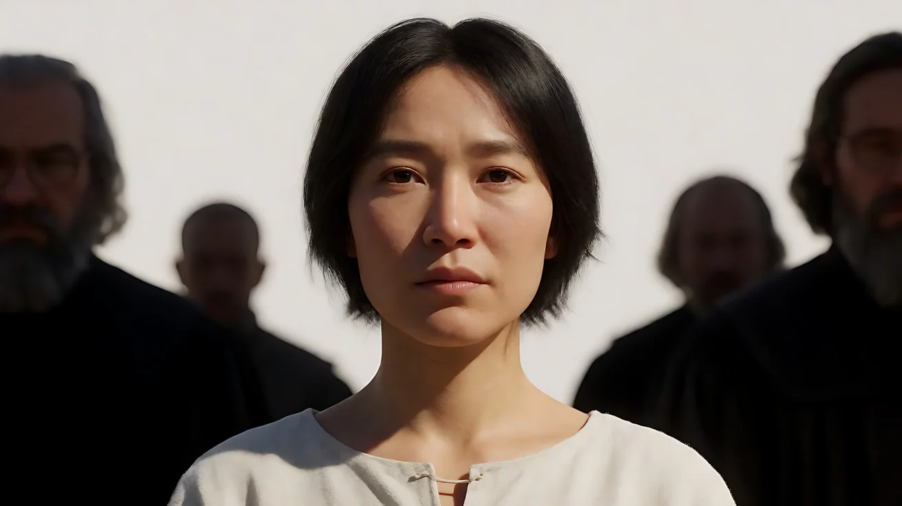 《圣女贞德受难记》审判 · 几乎整场审判都用近景和大特写拍摄，演员不化妆