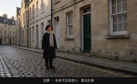远景 · 全身可见但很小，看出处境