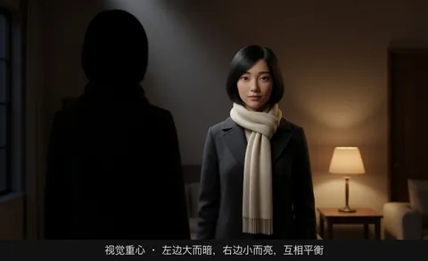 视觉重心 · 左边大而暗，右边小而亮，互相平衡