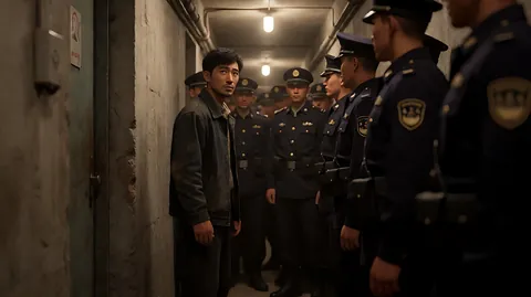 《老男孩》走廊长镜头 · 一个横向推轨长镜头，摄影机在走廊侧面与走廊平