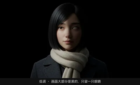 低调 · 画面大部分是黑的，只留一只眼睛
