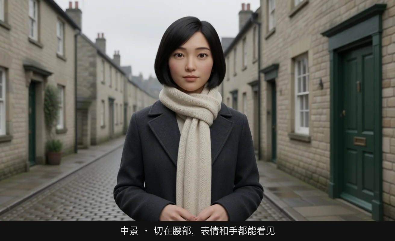 中景 · 切在腰部,表情和手都能看见