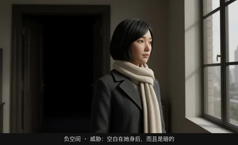 负空间 · 威胁：空白在她身后，而且是暗的