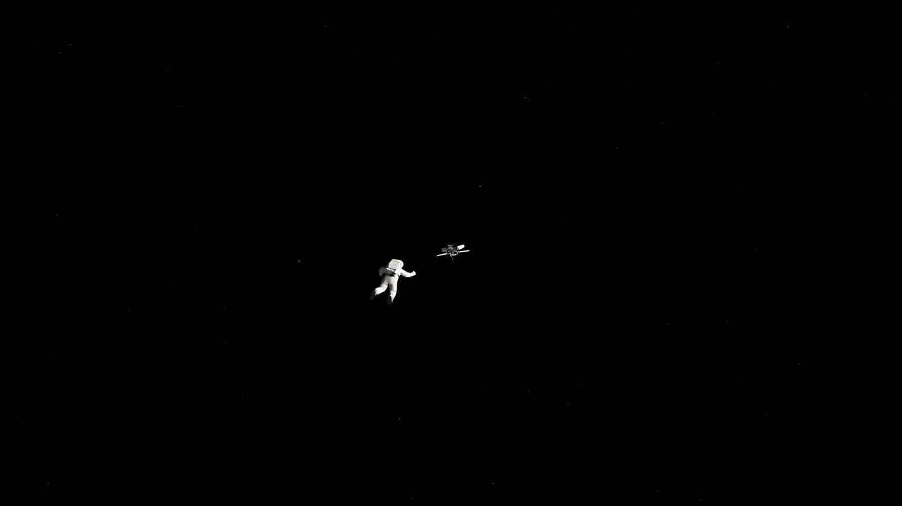 《2001太空漫游》太空中的渺小 · 大量使用大远景，人与飞船都只是黑色宇宙中的小