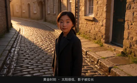 黄金时刻 · 太阳很低，影子被拉长